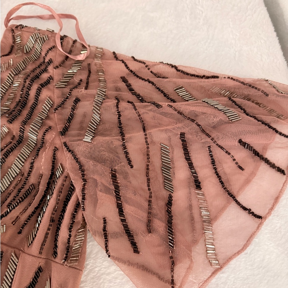 New Venus Dusty Rose Colored One Shoulder Intricate Beading Sheer Evening Gown 2 - Picture 8 of 10